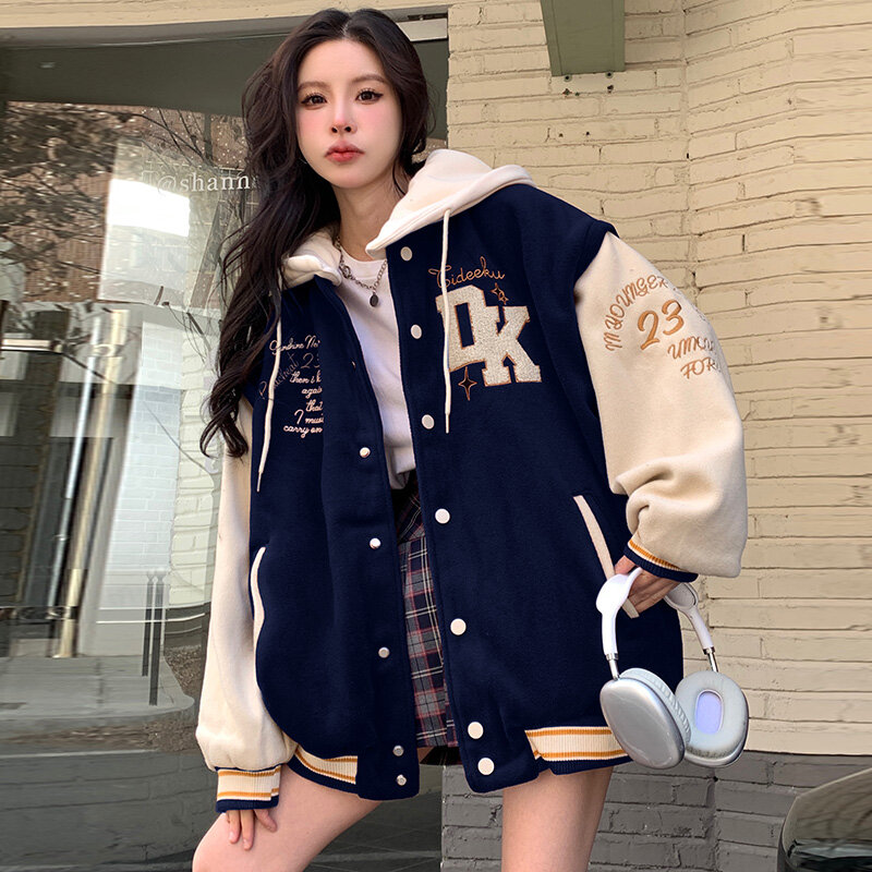 Americano retro uniforme de beisebol feminino y2l rua carta bordado moda solta jaquetas casuais casal casaco superior 2023 primavera nova