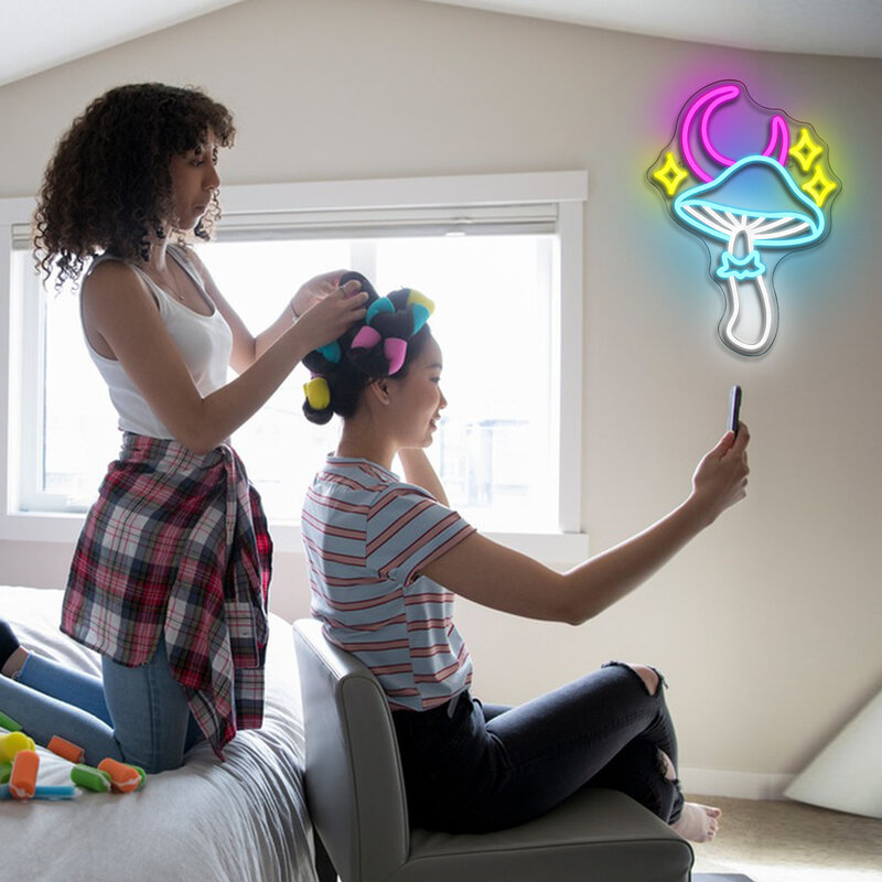 لافتة نيون LED USB قابلة للتخديد لغرفة النوم ، نجمة ، قمر ، فطر ، غرفة معيشة ، غرفة أطفال ، غرفة ألعاب ، منزل ، بار ، حفلة ، ديكور