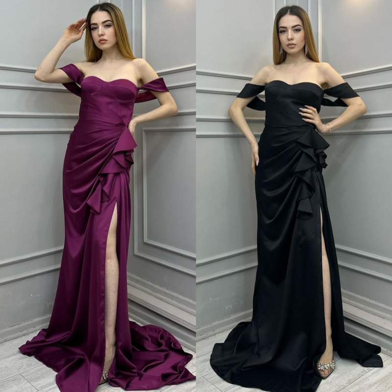 Jiayigong  Satin Pleat Ruched Party A-line Off-the-shoulder Bespoke Occasion Gown Long Dresses Saudi Arabia  