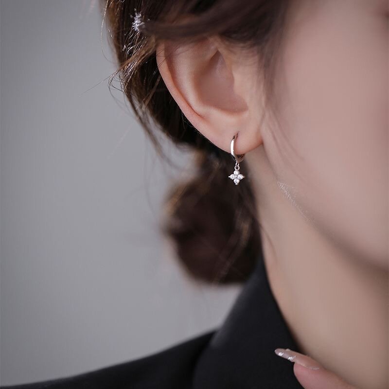 ANENJERY-Boucles d'oreilles créoles avec pendentif fleur pour femme, Huggies à la mode, bijoux simples