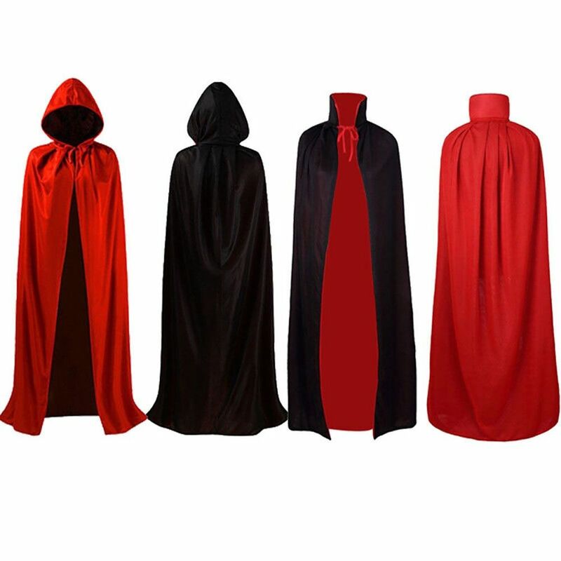 スタンディングカラーのヴァンパイアケープ、メイクアップアクセサリー、ファンシードレスコスチューム、海賊クロック、両面に装着、黒と赤、ハロウィーンの衣装