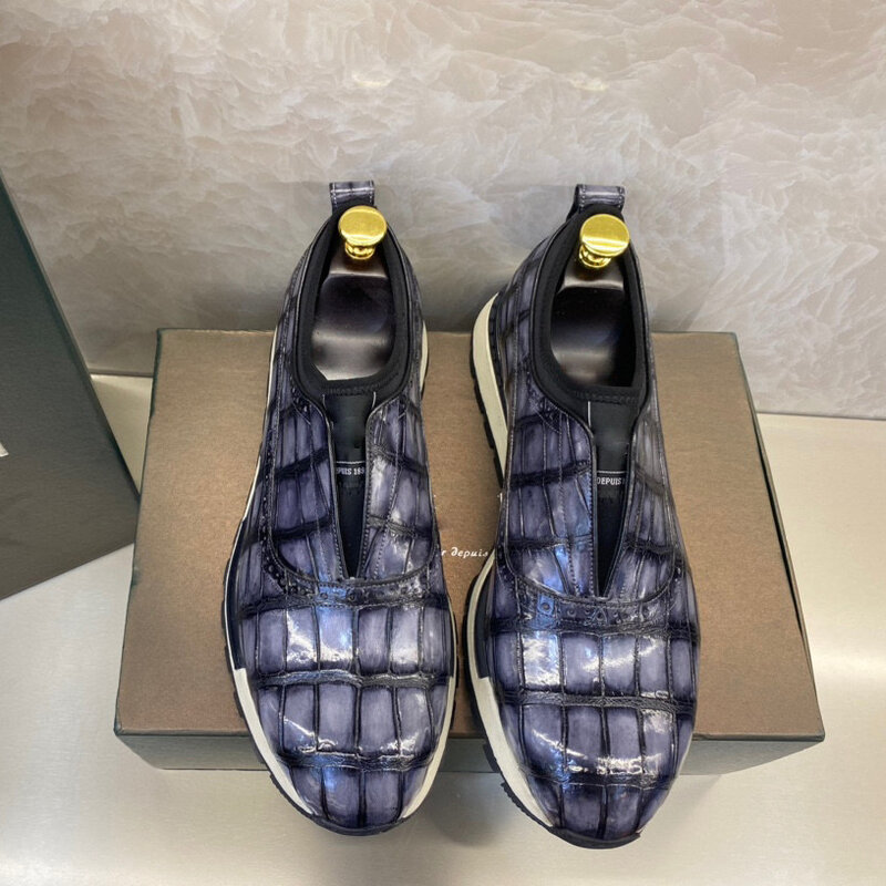 Tênis de jacaré de seetoo com neoprene antiderrapante entalhado única cor sapatos casuais feitos sob encomenda do negócio