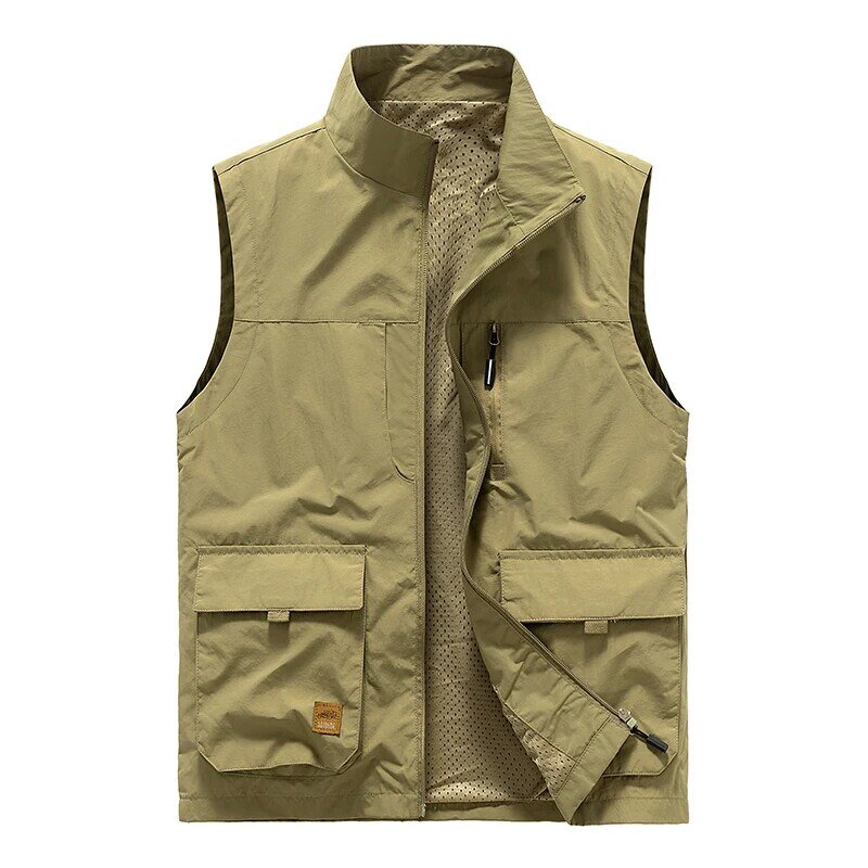 Spring Men's Vest Outdoor Loose Breathable Photography Fishing Sleeveless Jacket Fashion Multi Pocket Stand up Collar Work Vest