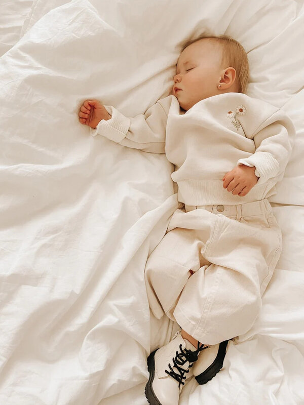 Conjunto de agasalho bordado bebê menino e menina, roupas grossas de lã, moletom quente, roupa infantil, primavera, inverno, 2 peças