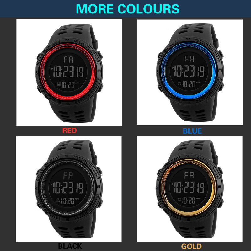 Yikaze Heren Digitaal Elektronisch Horloge Sport Glow 50Mm Grote Wijzerplaat Student Outdoor Avontuur Trend Multifunctionele Horloges Klok