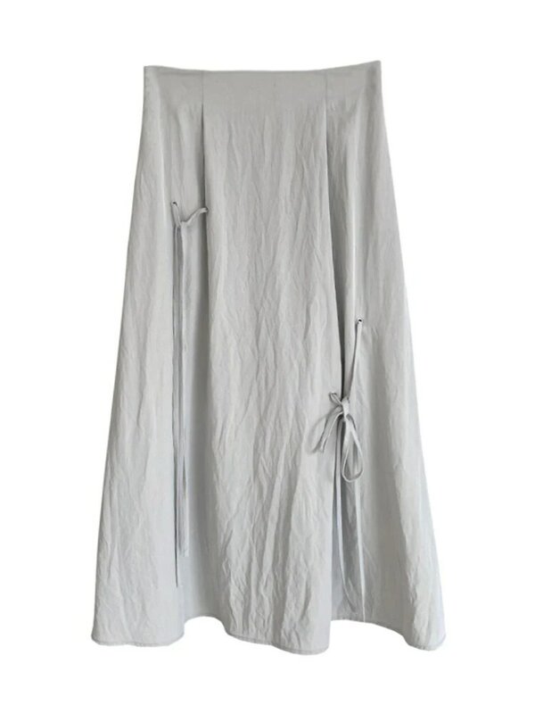 LANMREM-faldas acampanadas con diseño de lazo para mujer, ropa informal holgada de cintura alta para oficina, novedad de verano, 2024, 26D9144