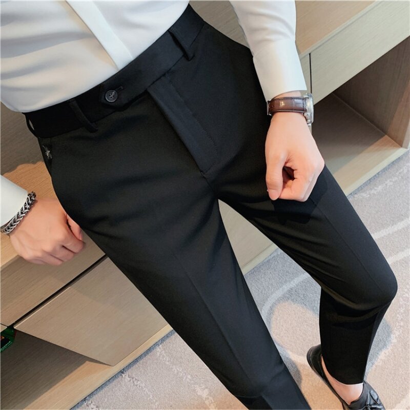 Brand Clothing Autumn Casual Business Suit Pants Men Fashion Embroidery Office Social Trousers Wedding Party Suit Pant 28-38