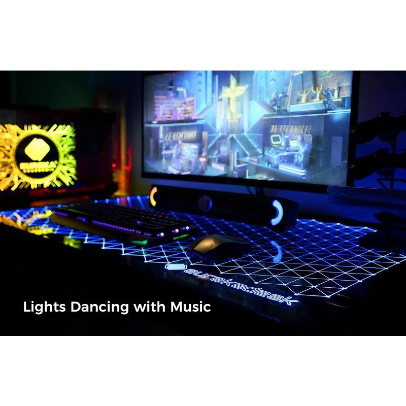 EUREKA ERGONOMIC-RGB LED Gaming Desk, Music Sync, Lights Up, Desktop de Vidro Temperado, Mesas de Casa e Escritório, GTG I43