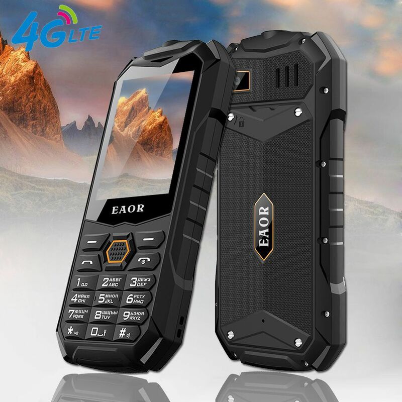 EAOR 4G/2G Slim Rugged Phone IP68 Real Three-Proof Feature Phone Big Battery Dual SIM Keypad Phones with Glare Torch Telephone