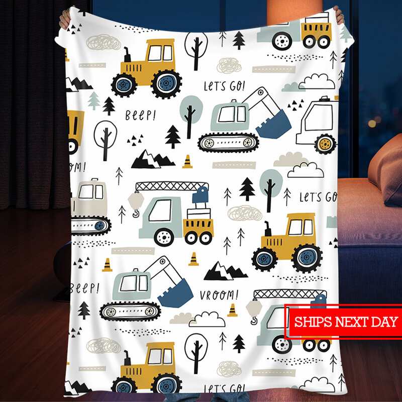 Cobertor de flanela dos desenhos animados infantis, flanela macia, fofa, transporte, veículo, sofá, cama