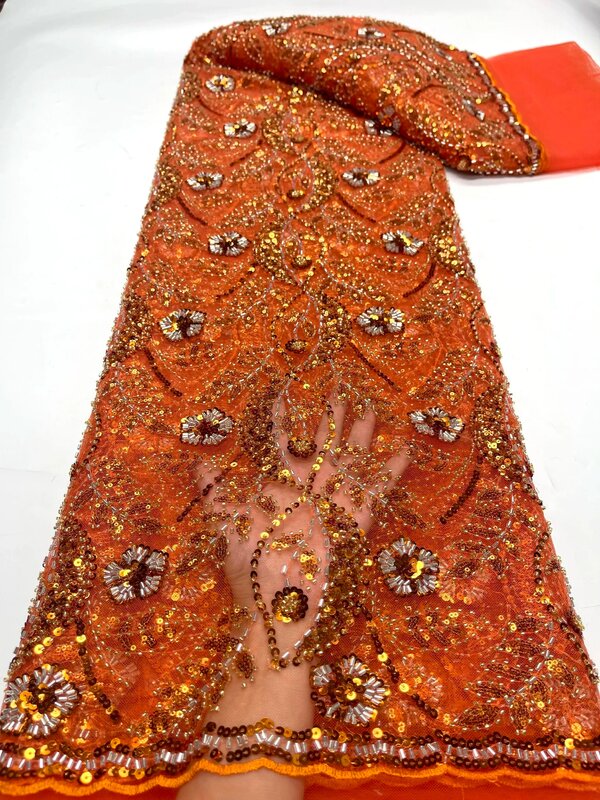 2024 ultimo tessuto di pizzo con paillettes africane ricamo di alta qualità 3D perline di fiori francesi pizzo netto nigeriano per abito da festa di nozze