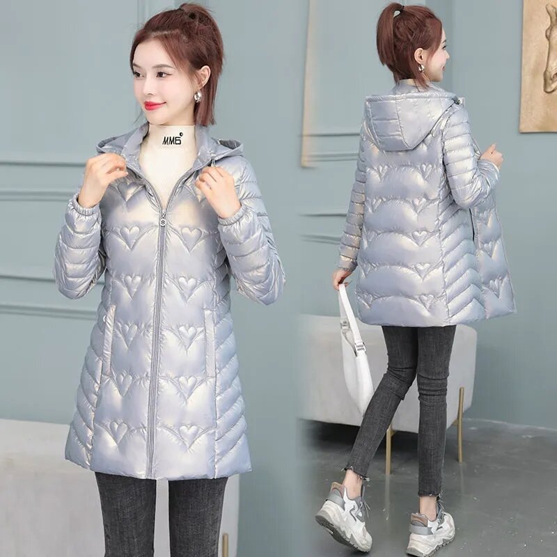 Down Cotton Jacket Women 6XL 2022 Winter New Korean Slim Light Thin Casual Padded Coat Female Large Size Long Hooded Warm Parkas