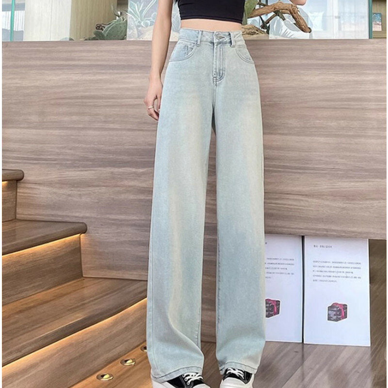 Jeans mit weitem Bein für Damen Sommer Slim 2024 neue kleine und locker sitzende Hose mit hoher Taille und schmalem, geradem Bein