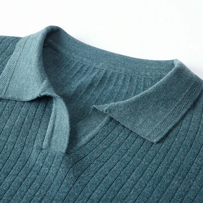 2023 jesień i zima nowy głowica termiczna pokrowiec sweter męski biznes klapa dzianina casualowa jednolity kolor Polo z długim rękawem