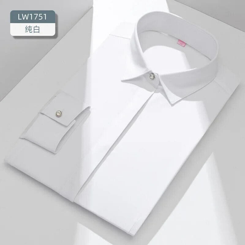 Camisa blanca de manga larga de fibra de bambú para mujer, ropa formal de negocios sin planchado, antiarrugas, elástica, delgada, profesional, nueva