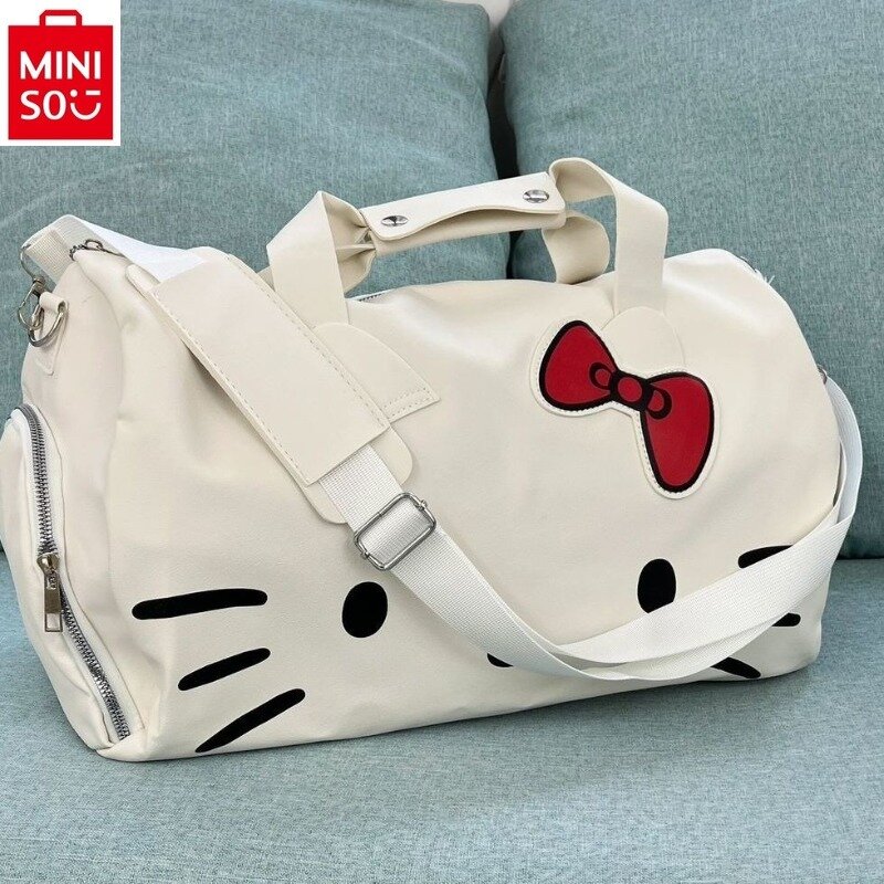 MINISO Sanrio-bolsa de viaje cruzada de gran capacidad, bolso de mano impermeable y duradero, con lazo de Hello Kitty, de alta calidad