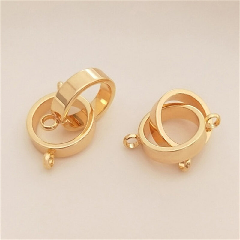 Hebilla Universal de doble anillo envuelto en oro de 14 quilates con anillo colgante, collar de perlas, hebilla de conexión, accesorios de joyería de cadena DIY