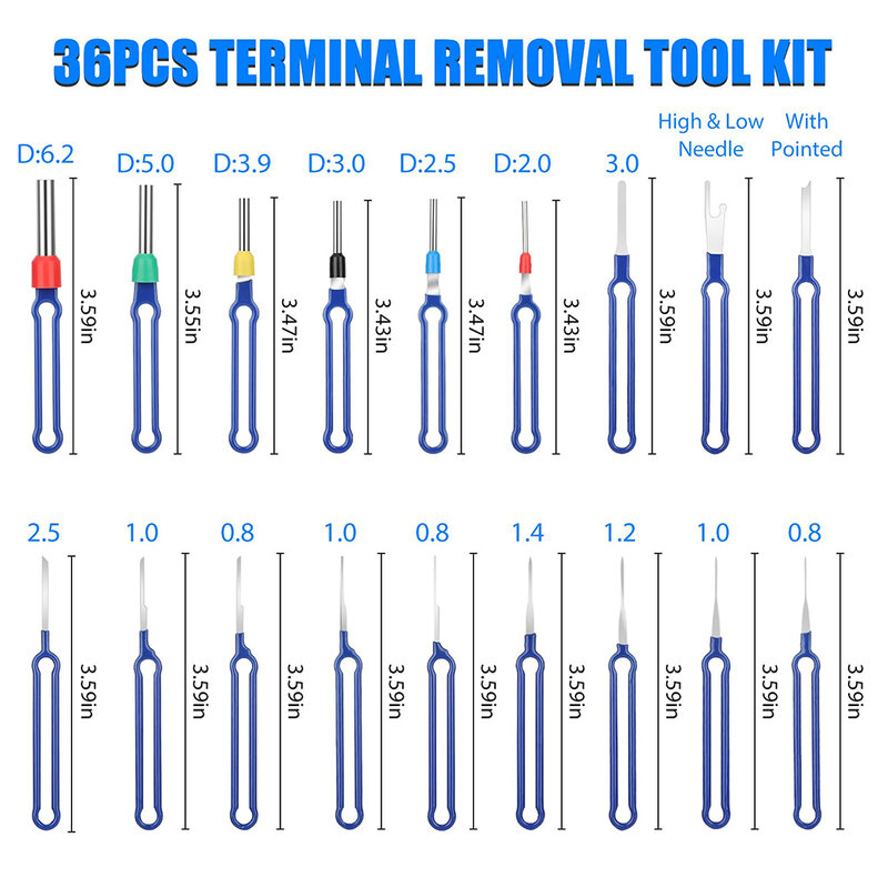 Kit di strumenti per la rimozione del terminale del connettore elettrico da 36 pezzi Set di utensili per l'estrattore di cavi per la rimozione dei Pin elettrici dell'auto strumenti di riparazione automobilistica
