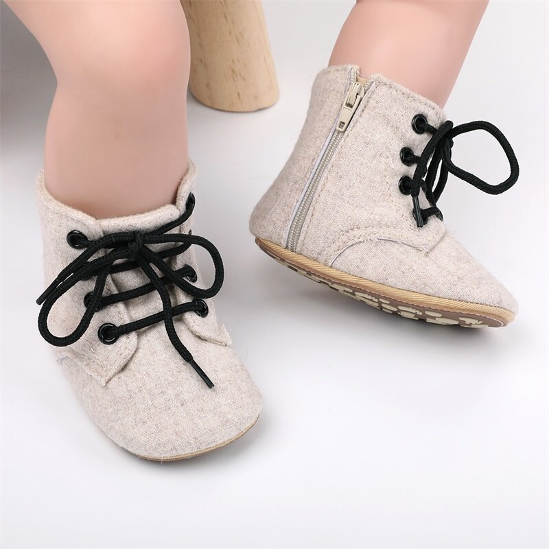 Blotona Baby Girls Winter Boots Solid Color Ankle Boots Zipper Closure Warm Anti-slip Walking Shoes for Toddler 0-18Months