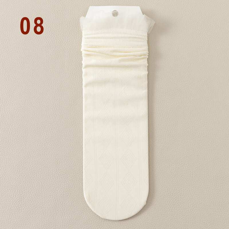 Calcetines de tubo translúcidos para mujer, medias de encaje ultrafinas, coloridas, de fresa, estilo japonés, malla transpirable, con volantes, 1 par