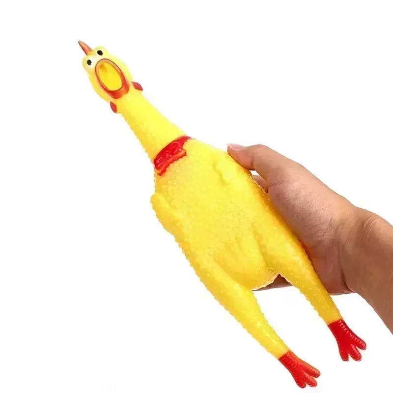 새로운 반려견 비명 소리 나는 닭 짜기 개 씹기 장난감, 내구성 있고 재미있는 노란색 고무 배기 닭 장난감, 17cm, 31cm, 40cm