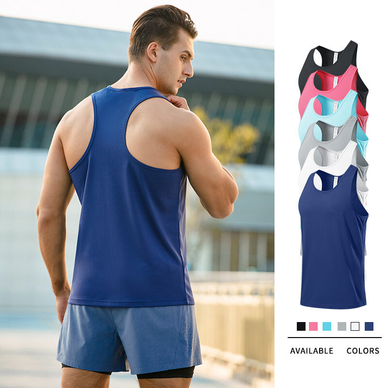 New Sports Tank Top Men Plus Size Casual Vest Quick-drying Running Racerback Vest Fitness Gym Clothing Men Sweats Workoiut Tee