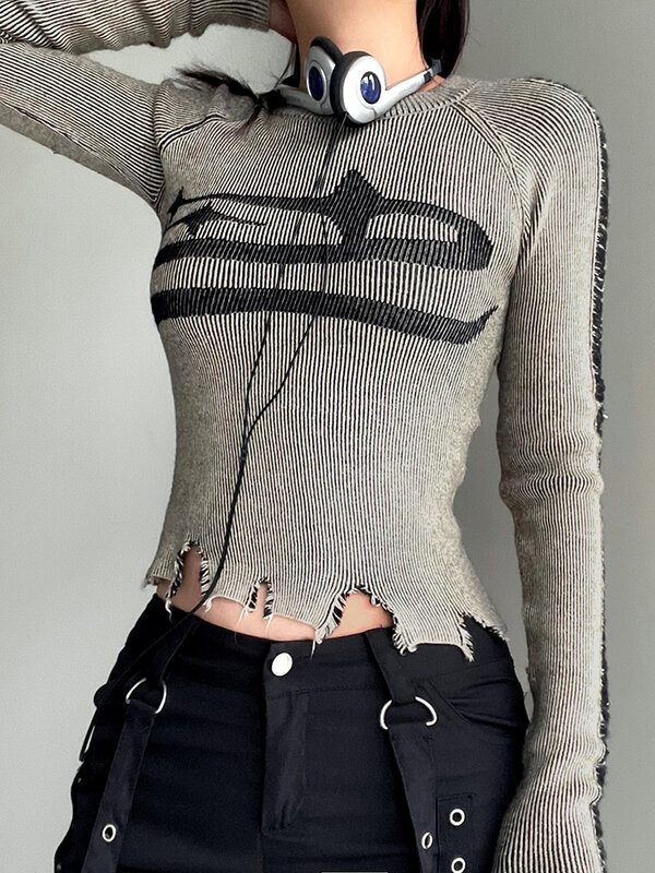 Женский винтажный свитер с длинным рукавом Weekeep, Повседневный пуловер в стиле Харадзюку с принтом в стиле пэчворк, Осень-зима