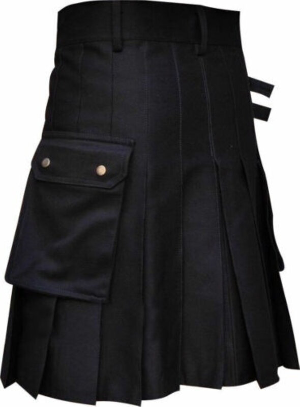 Hohe Qualität Mode Männer Coole Tasche Kilts Einfarbig Gothic Kilt Vintage Warrior Cargo Kilt Metall Gürtel Plissee Rock