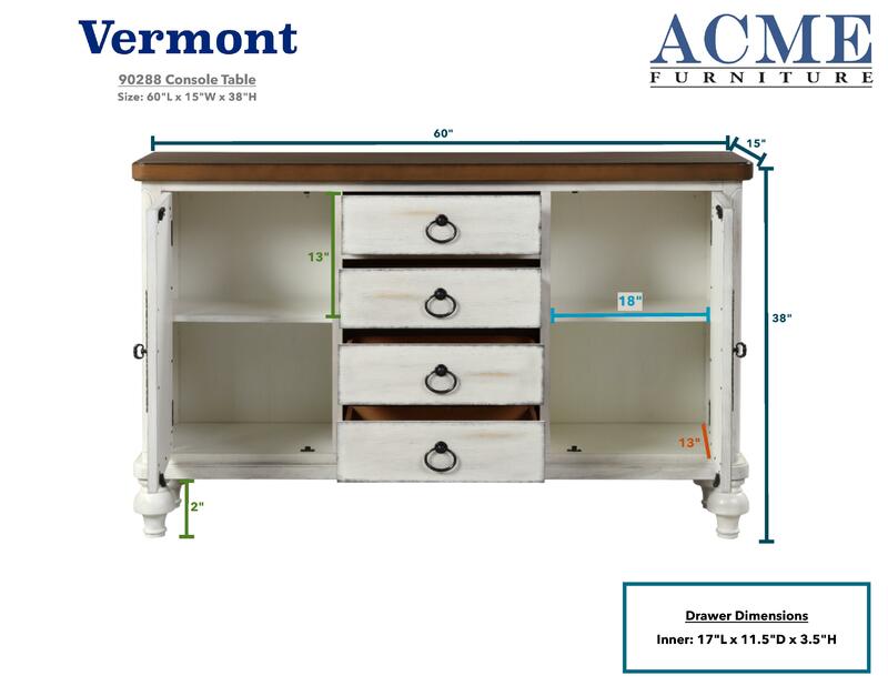 Meja konsol ACME Vermont dalam putih antik