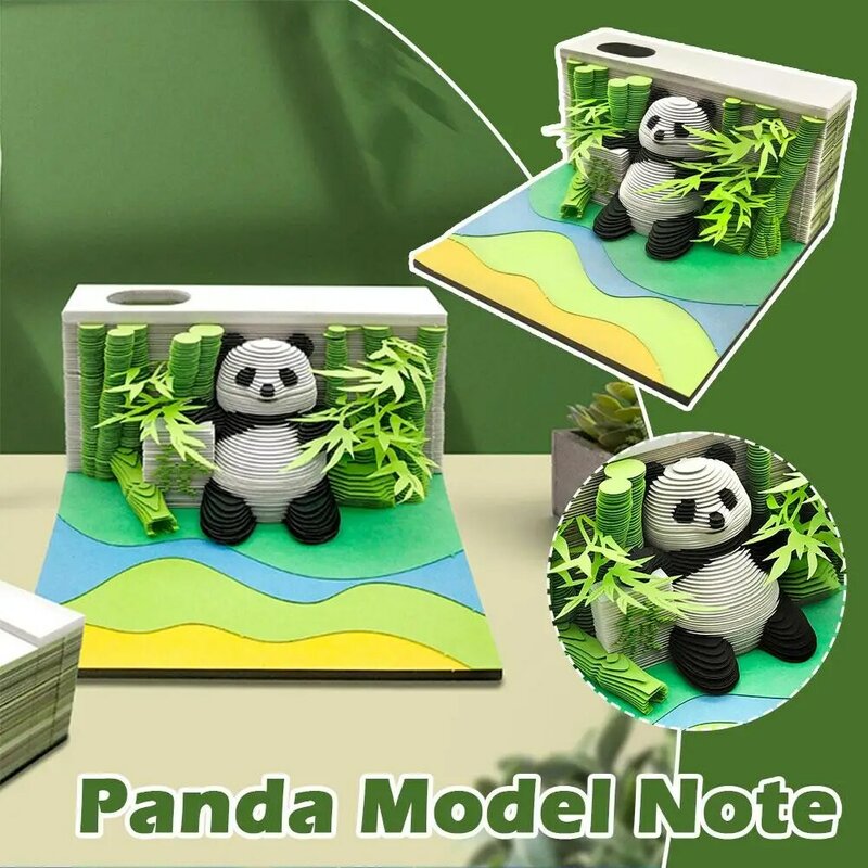 Omoshiroi-Bloc de notas 3D modelo Panda, Mini Panda, Bloc de notas, Bloc de notas de papel para oficinas, notas de planificación, T8Q0