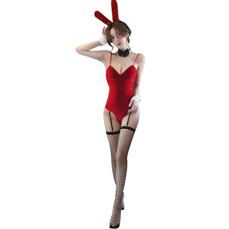 1$New Erotic Underwear Rabbit Girl Sexy Jumpsuit with Chest Pad Garter Open File Uniform Temptation Suit High-end Adult Products