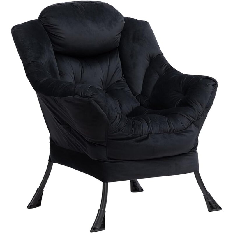 Silla perezosa grande de tela moderna, silla de lectura cómoda de gran tamaño con acento, silla de salón acolchada gruesa y acogedora con reposabrazos, marco de acero