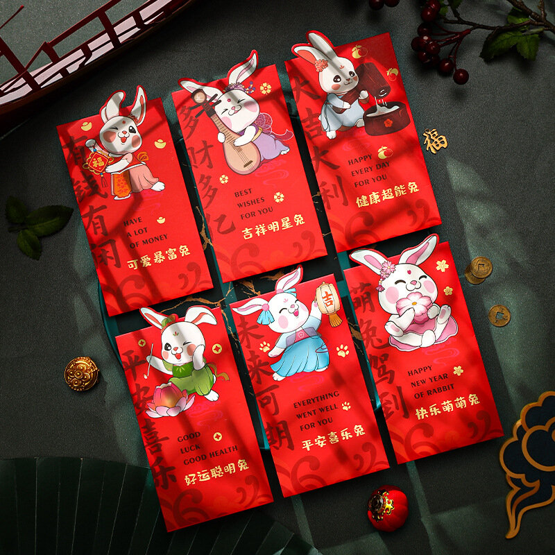 6 stück Von 2023 Neue Cartoon Nette Chinesische Neue Jahr Kaninchen Roten Umschlag Neue Jahr Frühling Festival Persönlichkeit Kreativität