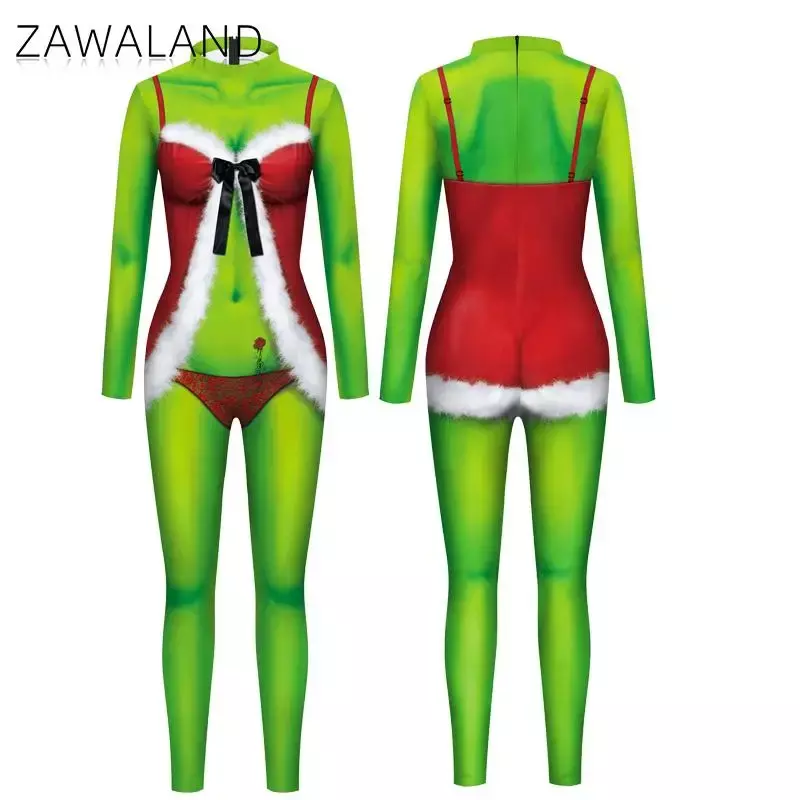 Zawaland-Green Guy Pattern Cosplay Costume para Mulheres, Macacão 3D Print, Xmas Party Clothes, Zentai Suit, Sexy Catsuit, Feriado, Natal