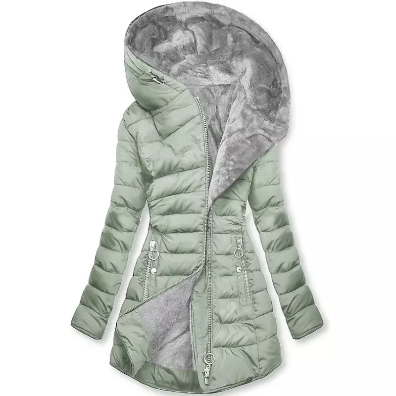 Zipper Slim-Fitting Parkas Cotton-Padded Jacket Trend Winter Warm Fur Collar Parkas Clothes Women's Long-Sleeve Hooded Coats