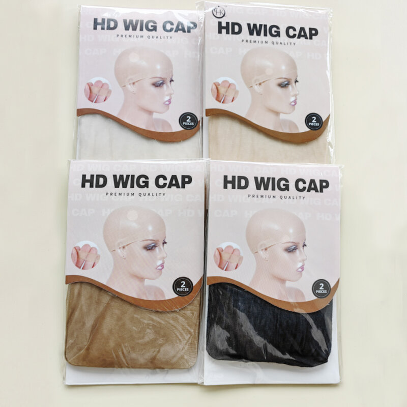 Topi Wig Hd 2 buah/Pak topi Wig stoking tidak terlihat topi Wig tenun Wig baru topi rambut nilon melar untuk membuat aksesoris Wig Populer
