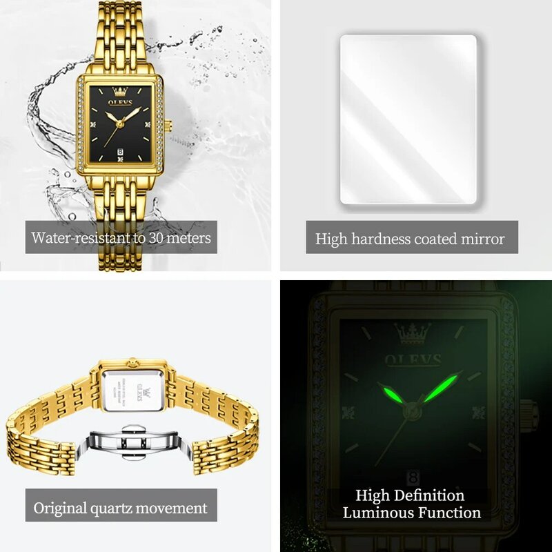 OLEVS-Relógio de quartzo impermeável feminino, bracelete de cerâmica, ponteiros luminosos, relógios de luxo, nova moda