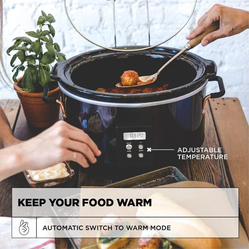 Cocina lenta programable Digital y calentador de alimentos con temperatura ajustable y tapa apta para lavavajillas, contador Digital de 20 horas