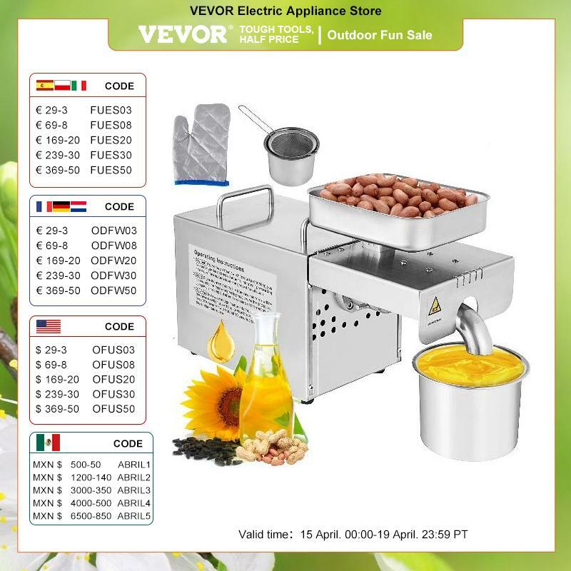 VEVOR-Extractor de aceite eléctrico, máquina automática de prensado de aceite para uso doméstico y comercial, Canola de sésamo, semillas de girasol, cacahuetes, nueces