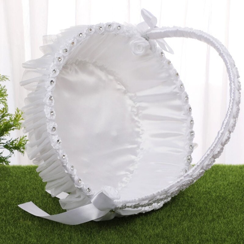 Suprimentos casamento cesta flores renda branca clusters pano seda para jogando pétala cesta flores