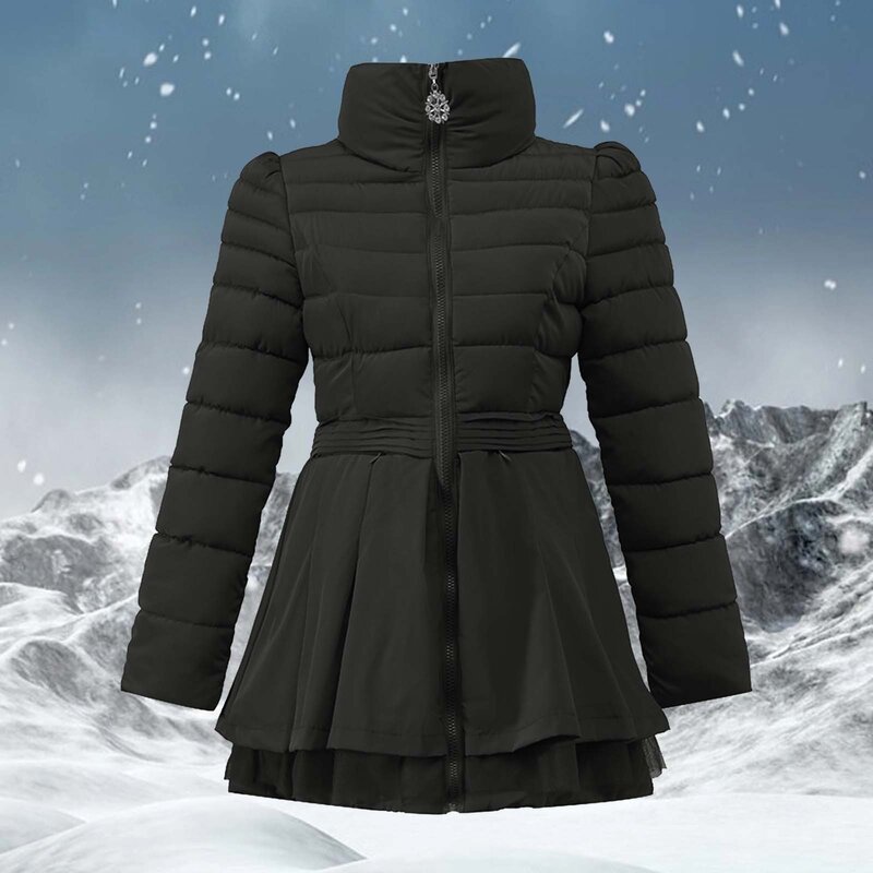 2023 Female Padded Jacket Women Mid-Length Winter Parkas Fashion Lace Jackets Thick Ladies Warm Cotton Coat Black Outwear