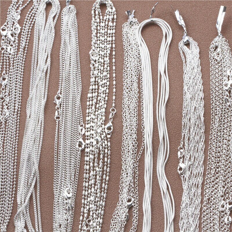 1pcs 925 Sterling Silver 16-30 Inches Rolo Bead Figaro Chain Necklace for Men Women 9 Designs Fashion Jewelry