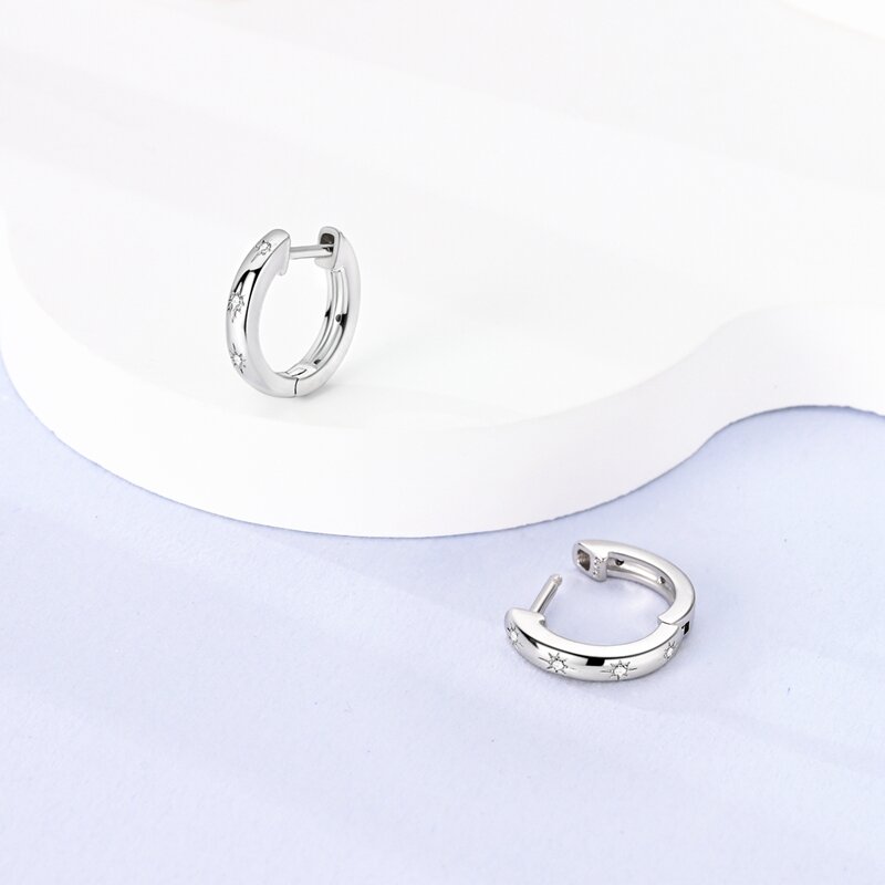Женские серьги-кольца из серебра 100% пробы, с фианитами