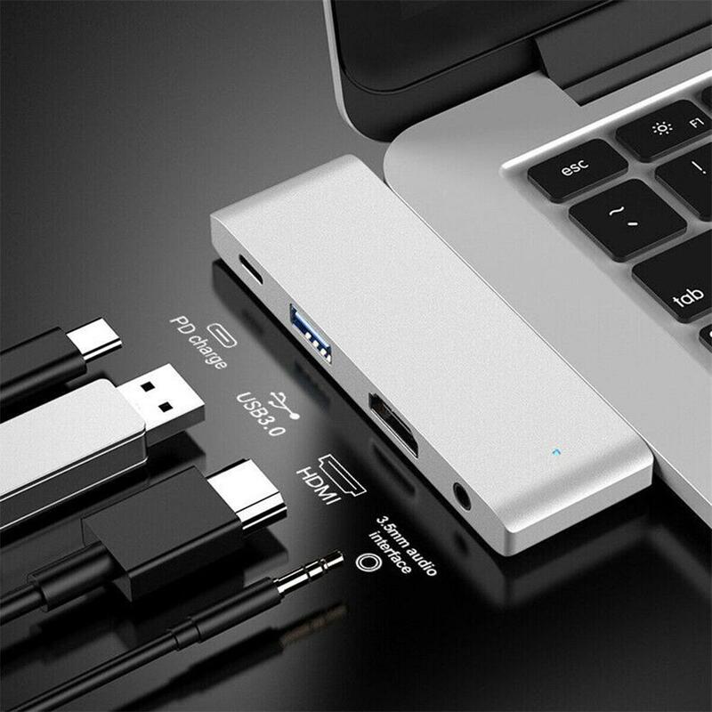 4 in 1 USB Typ C Hub Adapter mit Aux 3,5mm Schnitts telle 4k HDMI-kompatibel für iPad Pro 11/12,9 Laptop Zubehör