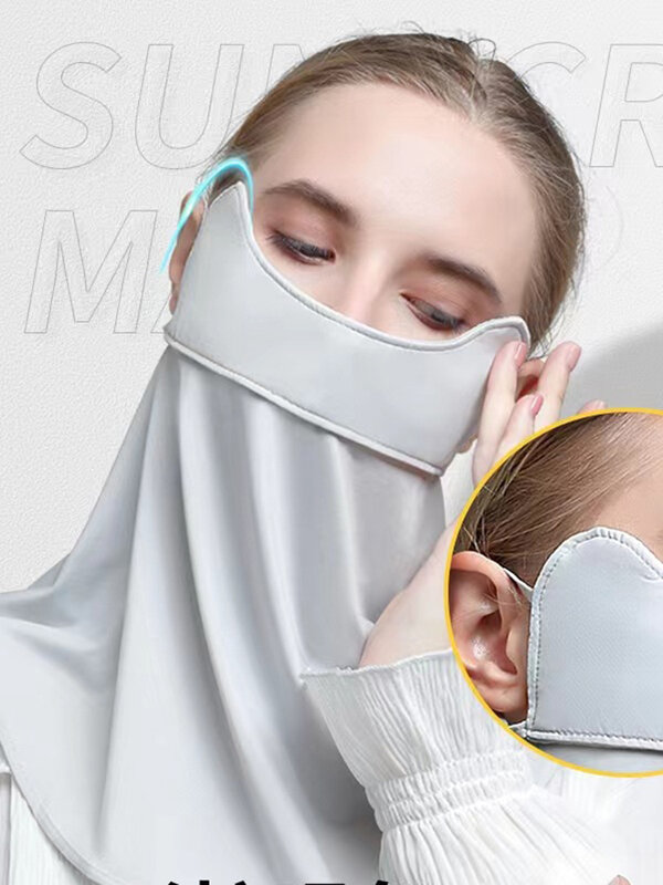 Máscara anti-ultravioleta poliéster protetor solar feminino, capa de rosto, sem rastro, fina, respirável, nova, Facekini verão, venda quente