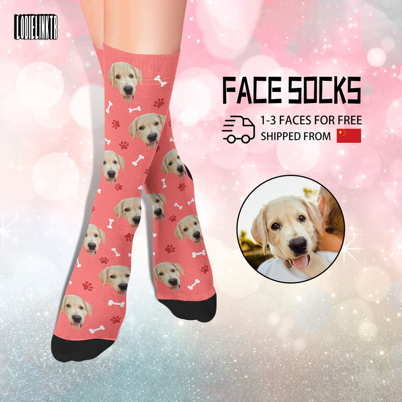 Custom Pet Socks Personalized Cute Dog Cat Photo On Socks Design Bone Footprints Funny Face Socks Animal Lover Gift For Anyone