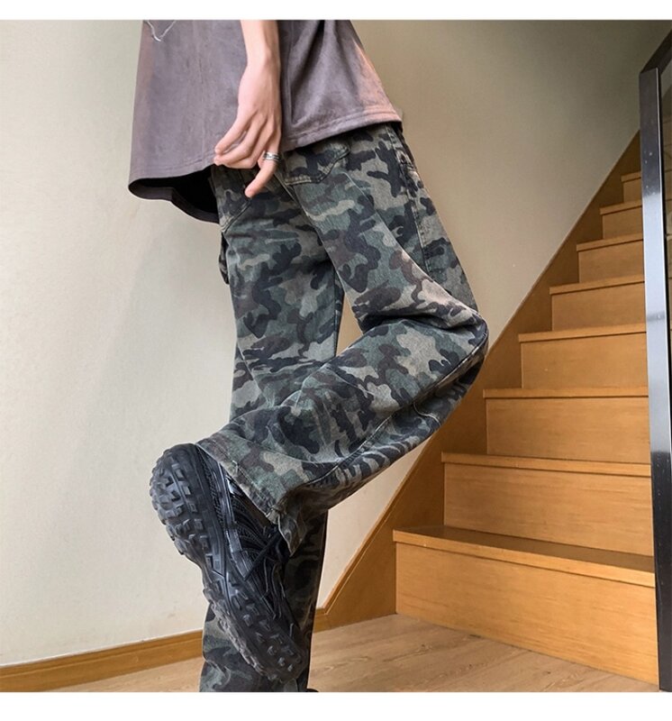 2023 wiosenny i jesienny nowy męskie kamuflażowe spodnie Cargo modne amerykańskie główna ulica proste nogawki spodnie na co dzień luźne Mid 3XL