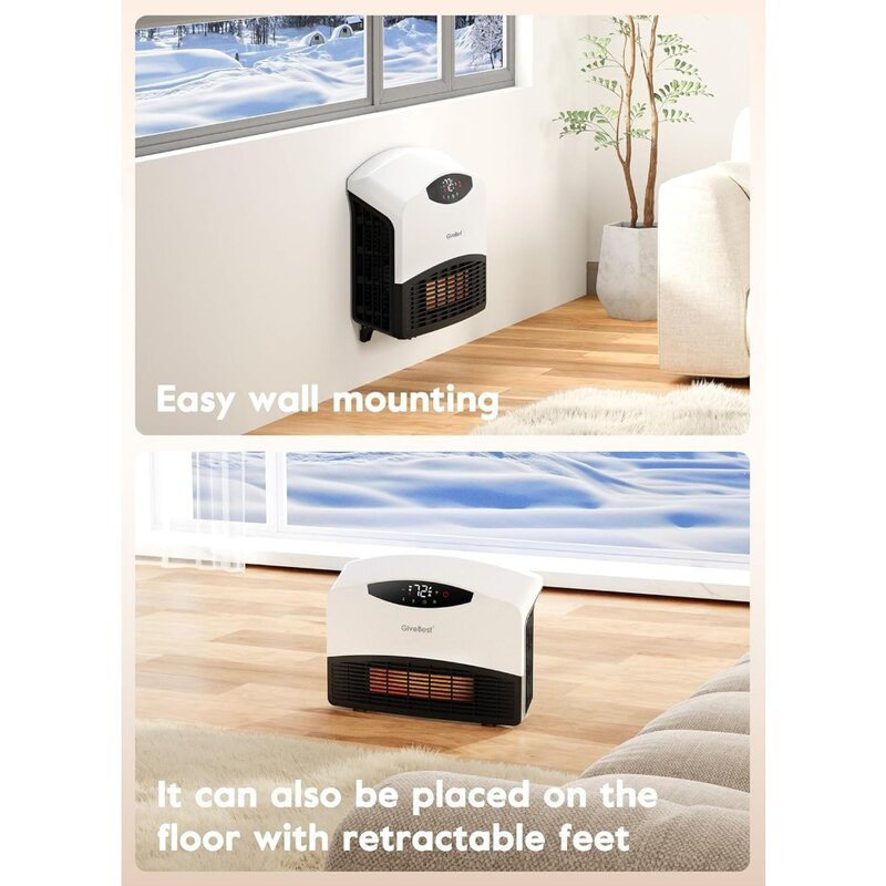 Aquecedor elétrico de parede com Wi-Fi e controle remoto, Aquecedor de piso ou parede, Cobertura ampla, 3 modos de aquecimento, 1500W