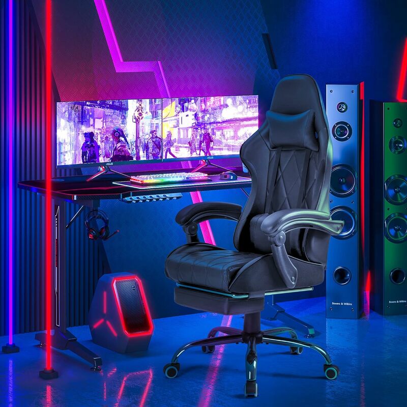 Chaise ergonomique à dossier haut avec repose-pieds et support lombaire de massage, chaise de jeu vidéo, toutes les zones, ordinateur