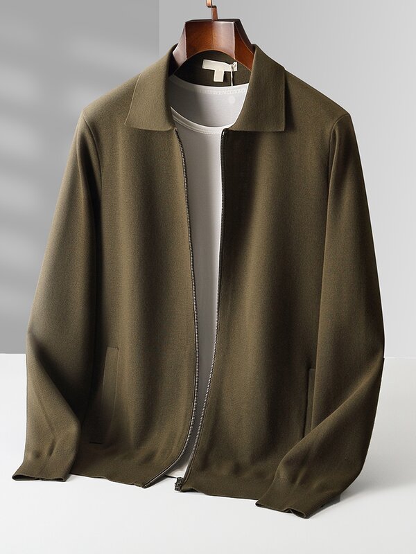 CHICUU Men Thick Polo Zipper Wool Cardigan Smart Casual Soft Warm Cashmere Sweater Coat Autumn Winter 100% Merino Wool Knitwear